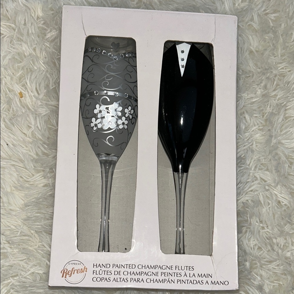Hand Painted Champagne Flutes Set - Black and Gray